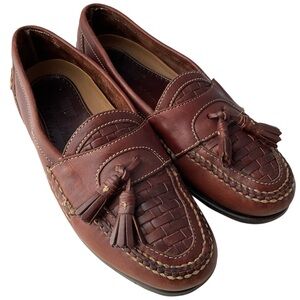 Johnston & Murphy Brown Leather Woven Tassel Dress Loafers Shoes Men’s Size 10.5